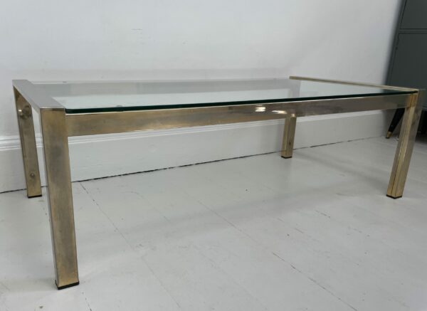 1970s Glass Coffee Table with a Brass and Chrome Frame - Image 2