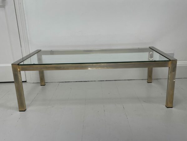 1970s Glass Coffee Table with a Brass and Chrome Frame - Image 3
