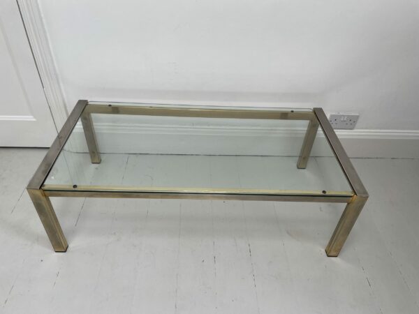 1970s Glass Coffee Table with a Brass and Chrome Frame - Image 4