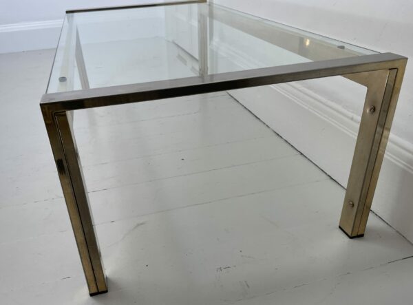 1970s Glass Coffee Table with a Brass and Chrome Frame - Image 6