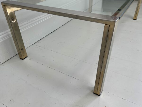 1970s Glass Coffee Table with a Brass and Chrome Frame - Image 7