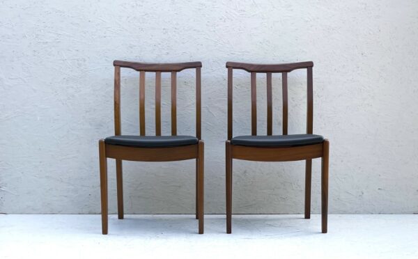 6 Mid Century Teak Dining Chairs upholstered in Black Leatherette - Image 5