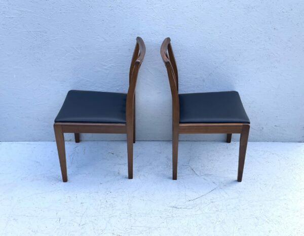 6 Mid Century Teak Dining Chairs upholstered in Black Leatherette - Image 2