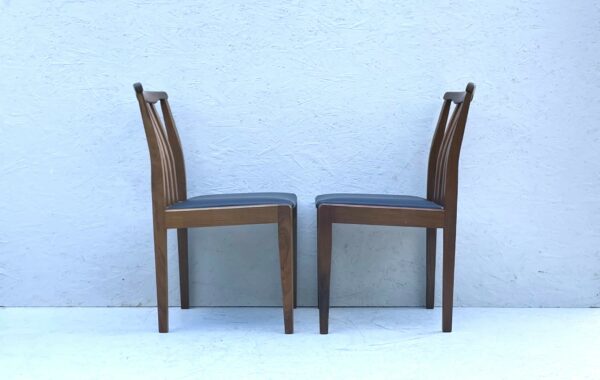 6 Mid Century Teak Dining Chairs upholstered in Black Leatherette - Image 6