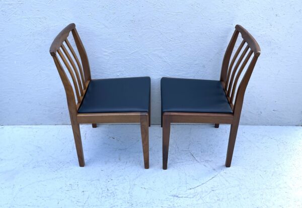 6 Mid Century Teak Dining Chairs upholstered in Black Leatherette - Image 7