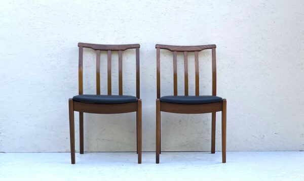 6 Mid Century Teak Dining Chairs upholstered in Black Leatherette - Image 8