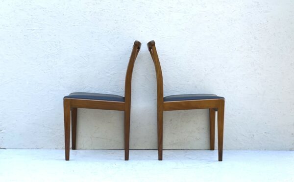 6 Mid Century Teak Dining Chairs upholstered in Black Leatherette - Image 9