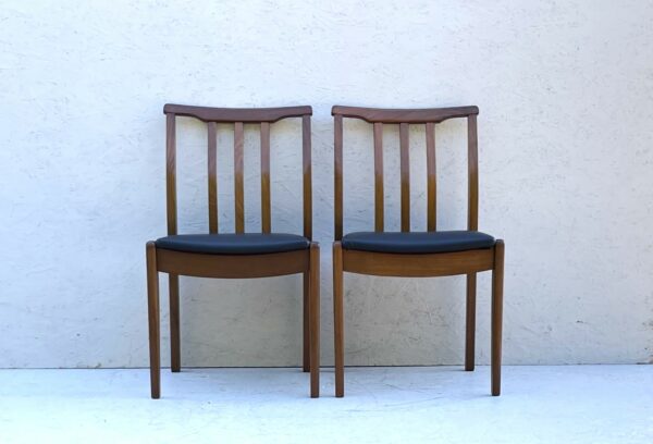 6 Mid Century Teak Dining Chairs upholstered in Black Leatherette - Image 10