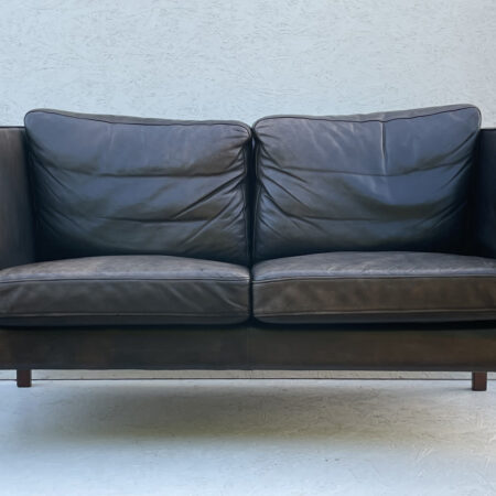 Danish Two Seater Leather And Slat Wood Sofa