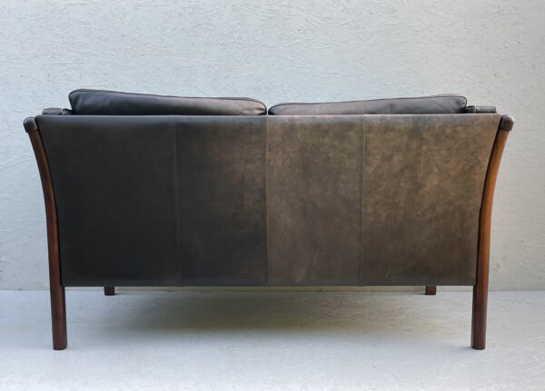 Danish Two Seater Leather And Slat Wood Sofa - Image 8