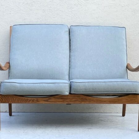 Mid Century, Wooden Framed, 2 Seater, Duck Egg Sofa By Cintique