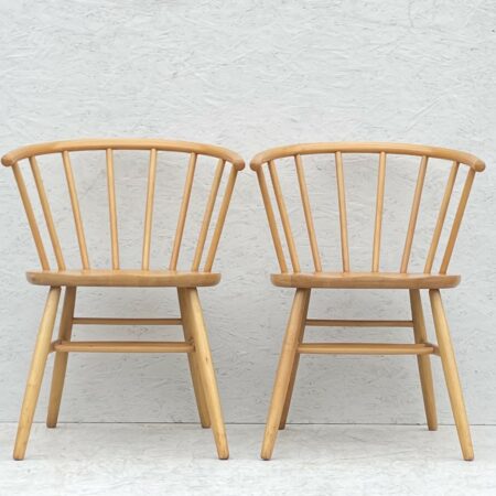 Pair Of Mid Century Danish Style Beech Spindle Back Tub Chairs