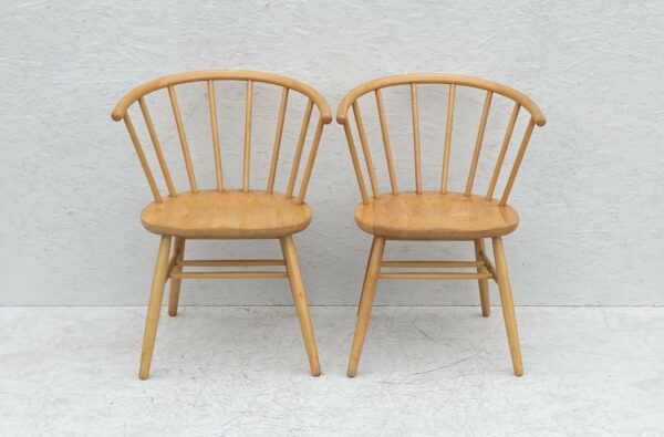 Pair Of Mid Century Danish Style Beech Spindle Back Tub Chairs - Image 3