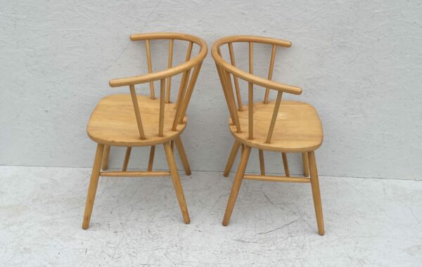 Pair Of Mid Century Danish Style Beech Spindle Back Tub Chairs - Image 4