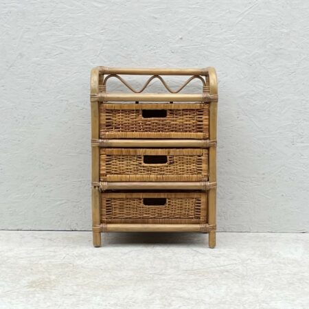 Mid Century Boho Style Bamboo And Rattan 3 Drawer Cabinet