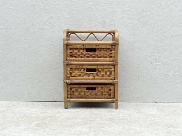 Mid Century Boho Style Bamboo And Rattan 3 Drawer Cabinet