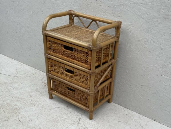 Mid Century Boho Style Bamboo And Rattan 3 Drawer Cabinet - Image 3