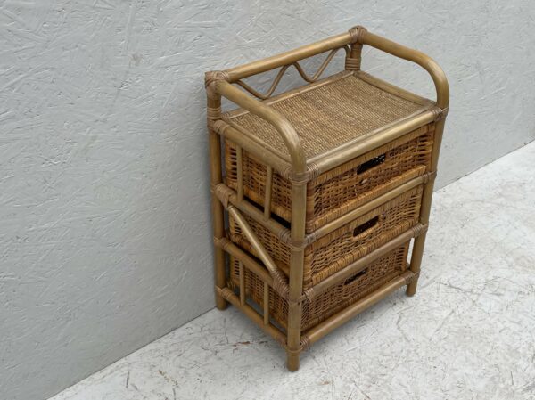 Mid Century Boho Style Bamboo And Rattan 3 Drawer Cabinet - Image 4