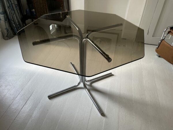 1970's Bauhaus Influenced Chrome And Smoked Glass Hexagonal Dining Table