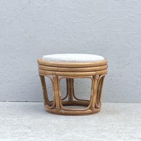 Vintage Low Circular Bamboo Stool/Footstool