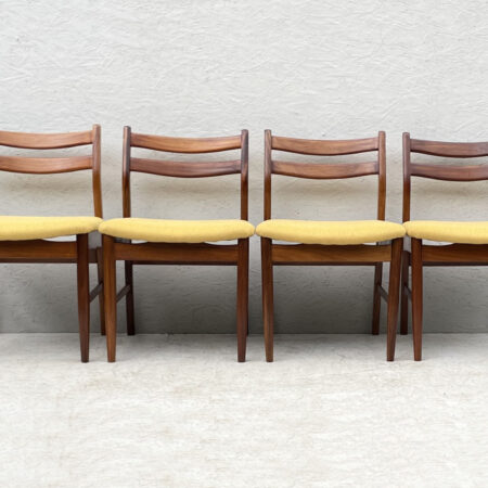 4 Danish Style, Bar Back Dining Chairs With Mustard Yellow Upholstery
