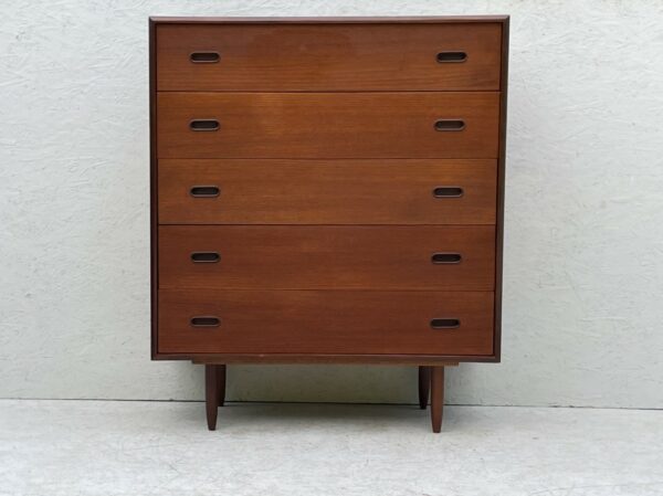 Large Mid Century, Dark Wood, Chest Of Drawers