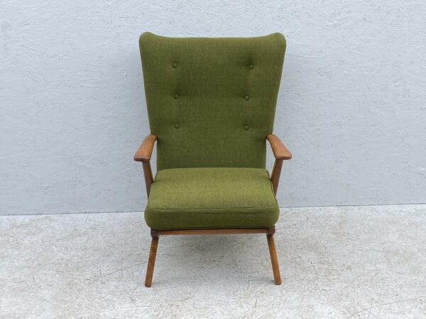 Elegant Mid Century Armchair With Moss Green Upholstery - Image 9
