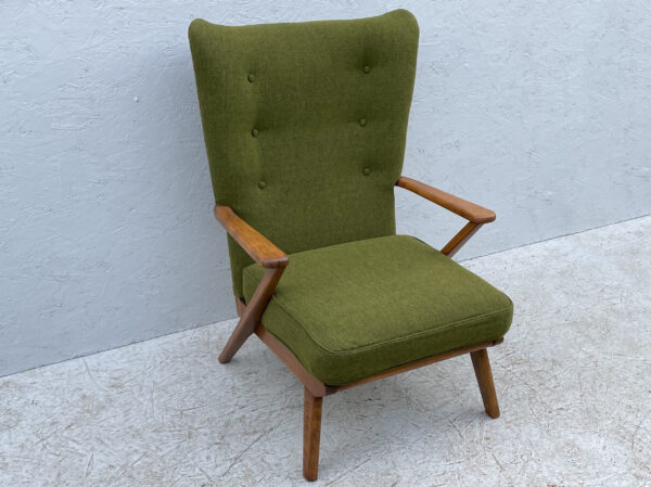 Elegant Mid Century Armchair With Moss Green Upholstery - Image 8