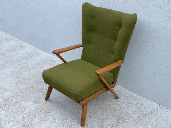 Elegant Mid Century Armchair With Moss Green Upholstery - Image 7