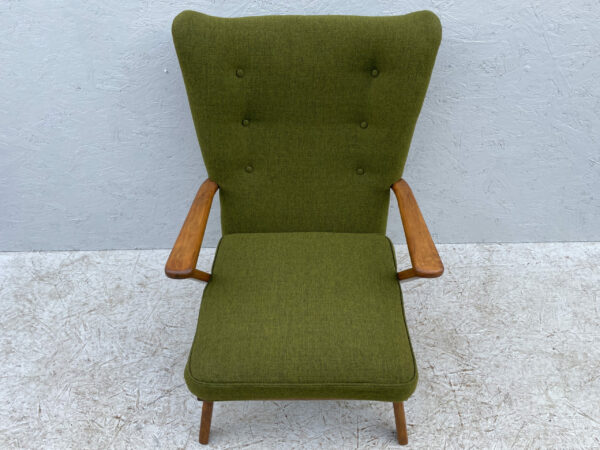 Elegant Mid Century Armchair With Moss Green Upholstery - Image 6