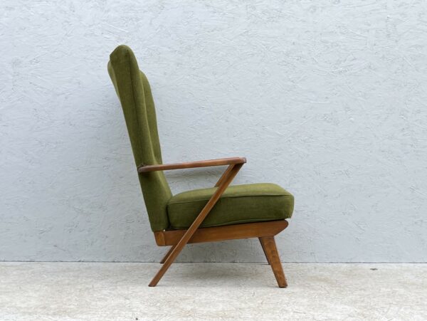 Elegant Mid Century Armchair With Moss Green Upholstery - Image 2