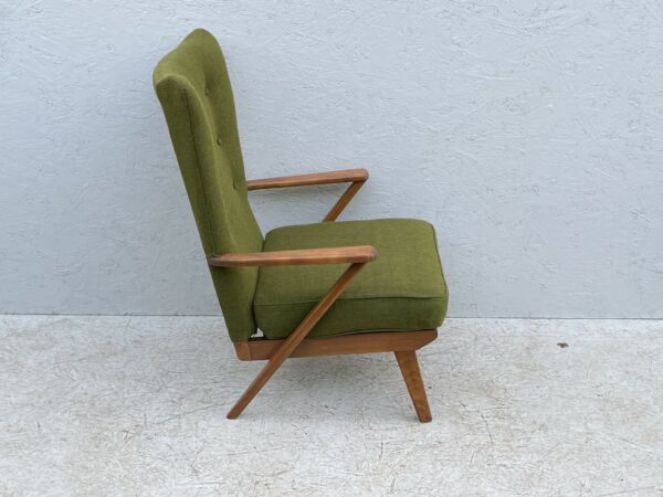 Elegant Mid Century Armchair With Moss Green Upholstery - Image 3