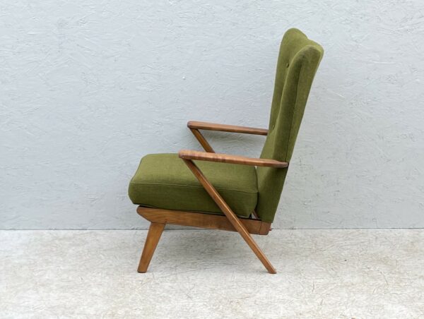 Elegant Mid Century Armchair With Moss Green Upholstery - Image 4
