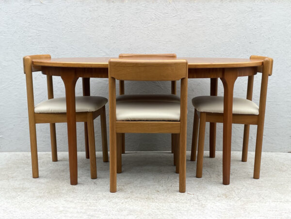 1970's Italian,Beech Dining Chairs With Cream Leatherette Upholstery - Image 12