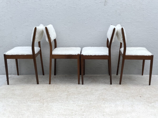 Four Mid Century Teak, Low Back, Dining Chairs, Upholstered In Natural Shearling/Sheepskin - Image 6