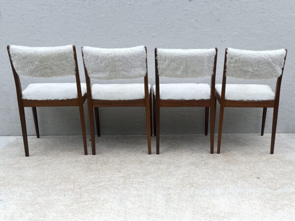 Four Mid Century Teak, Low Back, Dining Chairs, Upholstered In Natural Shearling/Sheepskin - Image 8