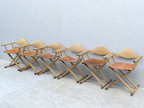 A Set Of 6, 1980's David Colwell, C2 Folding, Directors Chairs, Steam Bent Ash And Tan Leather - Image 21