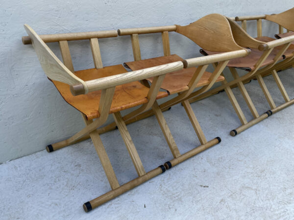 A Set Of 6, 1980's David Colwell, C2 Folding, Directors Chairs, Steam Bent Ash And Tan Leather - Image 9