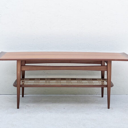 Mid Century Dutch Two Tier Teak And Rattan Coffee Table