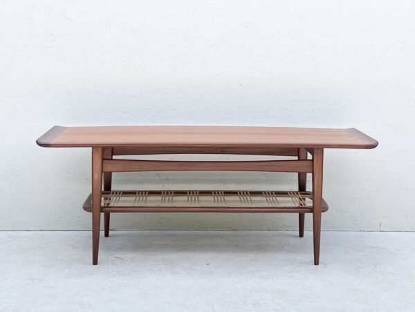 Mid Century Dutch Two Tier Teak And Rattan Coffee Table