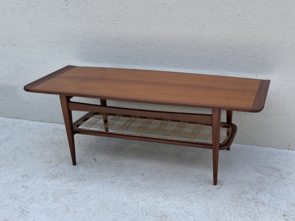 Mid Century Dutch Two Tier Teak And Rattan Coffee Table - Image 3