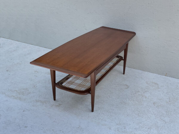 Mid Century Dutch Two Tier Teak And Rattan Coffee Table - Image 9
