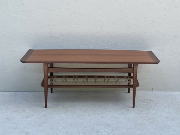 Mid Century Dutch Two Tier Teak And Rattan Coffee Table - Image 11
