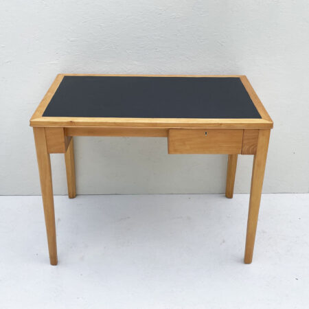 Compact Mid Century Desk With Leatherette Tabletop.