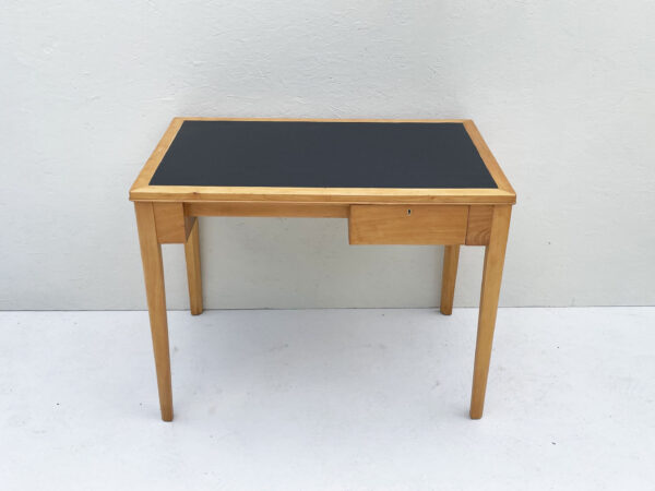 Compact Mid Century Desk With Leatherette Tabletop.