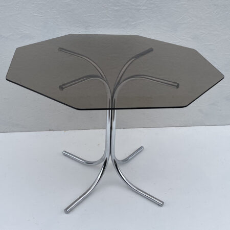 1970's Bauhaus Influenced Chrome And Smoked Glass Hexagonal Dining Table
