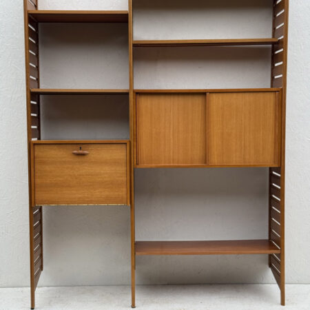 Mid Century Modern, 2 Bay Ladderax Shelving System, With Teak Ladders
