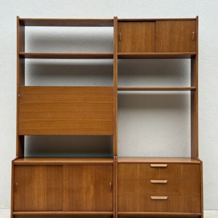 A Set Of Two Mid Century Teak Wall Units With Drinks Cabinet