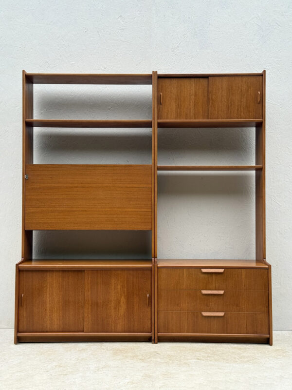 A Set Of Two Mid Century Teak Wall Units With Drinks Cabinet