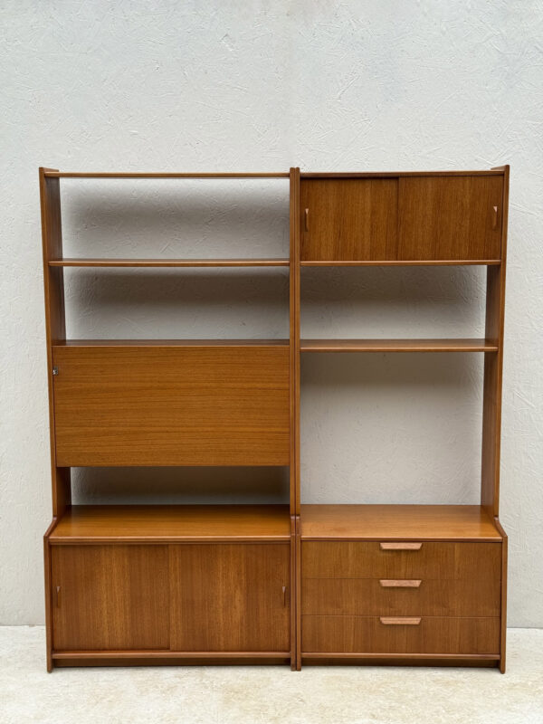 A Set Of Two Mid Century Teak Wall Units With Drinks Cabinet - Image 2